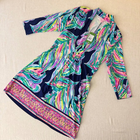 Lilly Pulitzer Dresses & Skirts - Lilly Pulitzer Margate Dress Bright Navy Dont Leave Me Hanging Floral Large